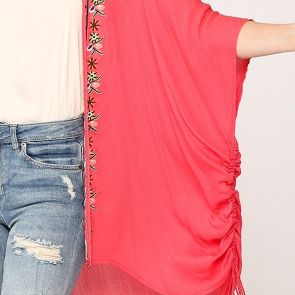 BLUHEAVEN by Umgee S/M M/L coral kimono sleeve jacket cape beach cover-up - Picture 7 of 7